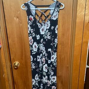 Maurices Black with White and Pink Medium Floral Sleeveless Maxi Dress Summer